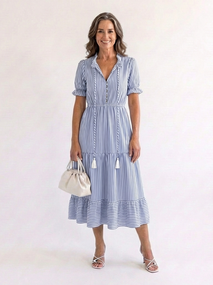 Dakota | Short Sleeve Striped Tiered Midi Dress