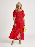 Delphine | Square Neck Floral Puff Sleeve Midi Dress
