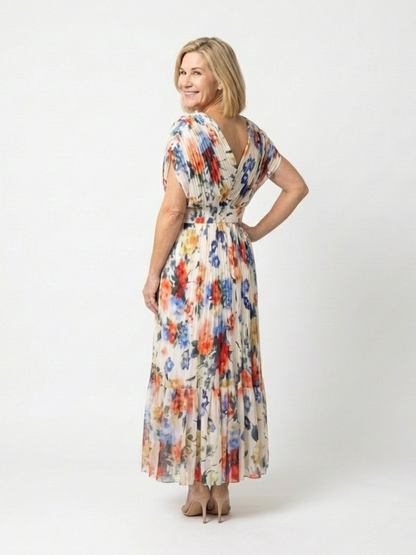 Savannah | Short Sleeve Pleated Floral Midi Dress