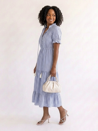 Dakota | Short Sleeve Striped Tiered Midi Dress