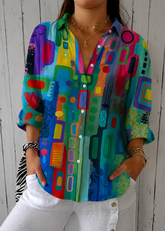 Catalina | Vibrant Artistic Button-Up Blouse