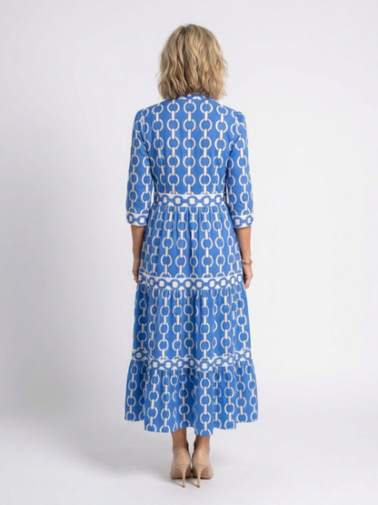 Ysolde | Three Quarter Sleeve Chain Pattern Midi Dress