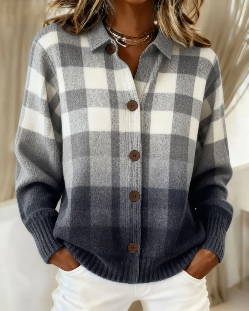 Hazel™ | Plaid Button-Front Knit Cardigan