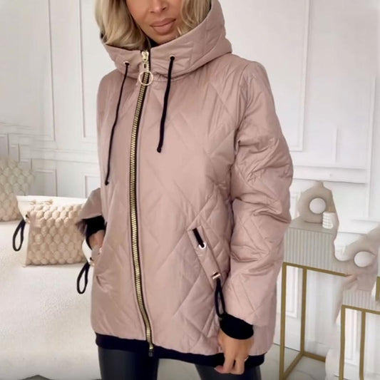 Kialina - Quilted Hooded Parka with Front Zipper