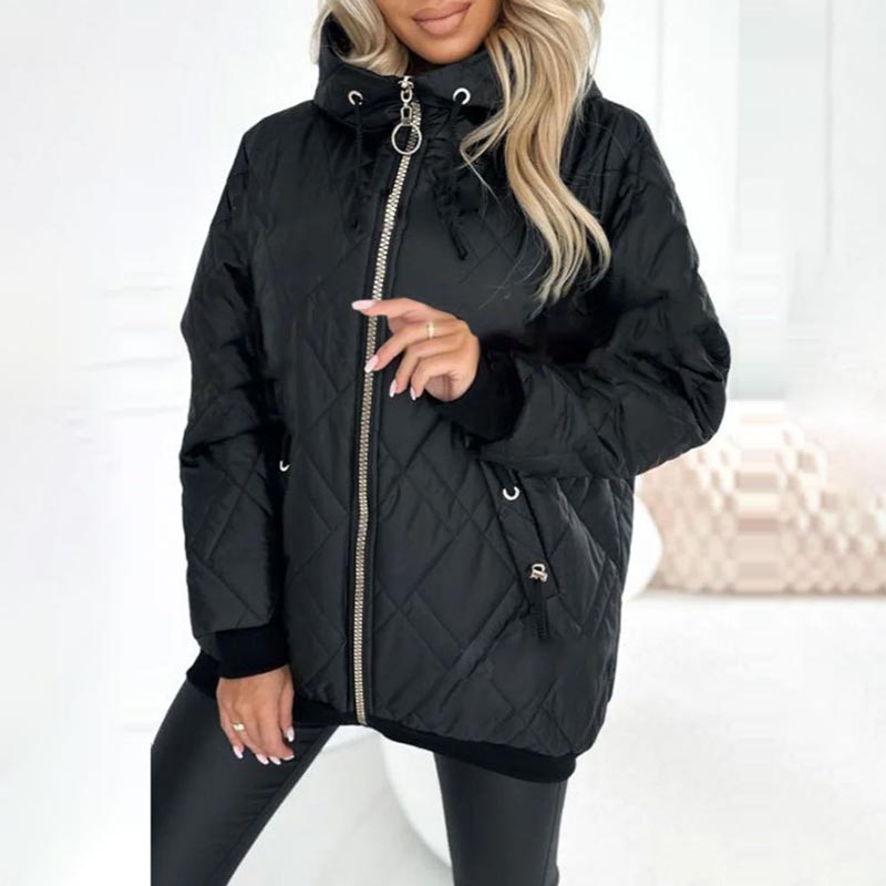 Kialina - Quilted Hooded Parka with Front Zipper
