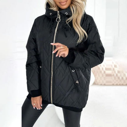 Kialina - Quilted Hooded Parka with Front Zipper