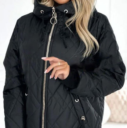 Kialina - Quilted Hooded Parka with Front Zipper