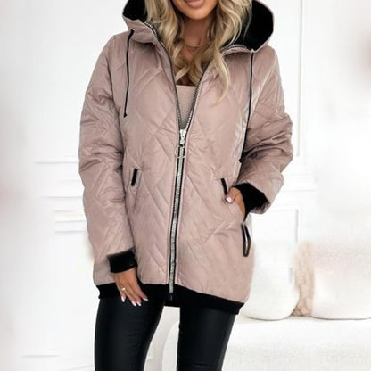Kialina - Quilted Hooded Parka with Front Zipper