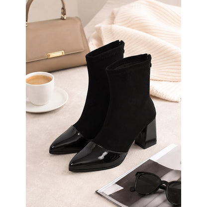 Lucia™ | Sleek Cap-Toe Chunky Heel Ankle Boots