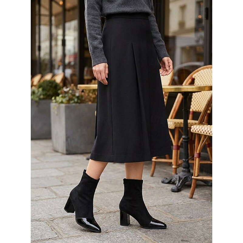 Lucia™ | Sleek Cap-Toe Chunky Heel Ankle Boots