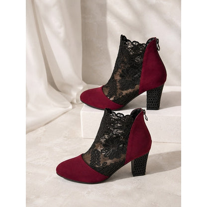 Helena™ | Floral-Lace Block Heel Ankle Boots