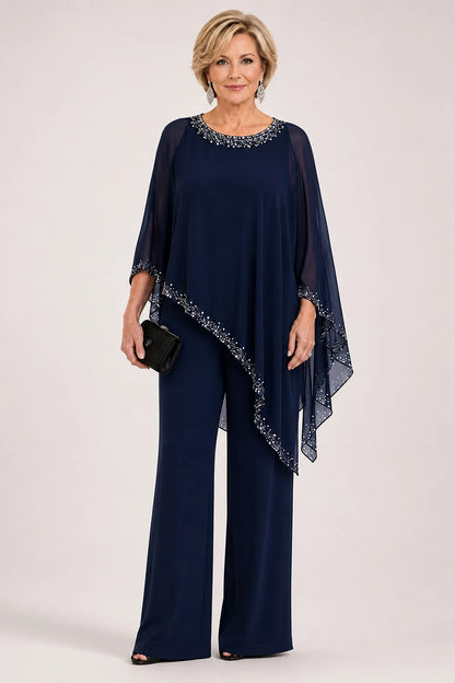 Harriet™ | Beaded Chiffon Cape Pant Suit