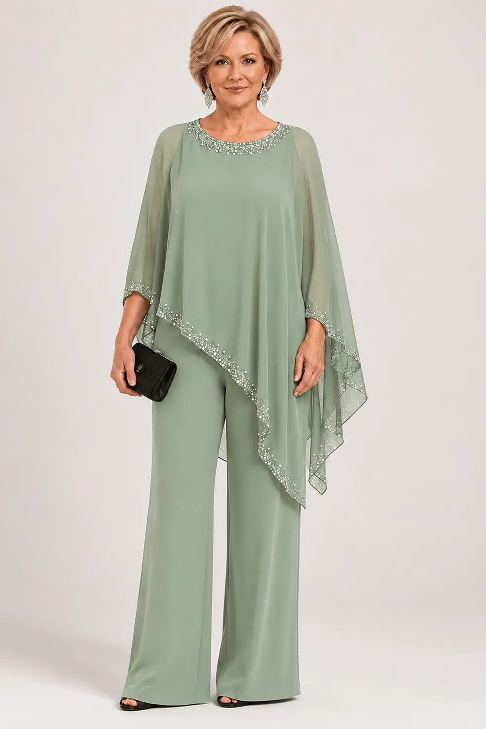 Harriet™ | Beaded Chiffon Cape Pant Suit