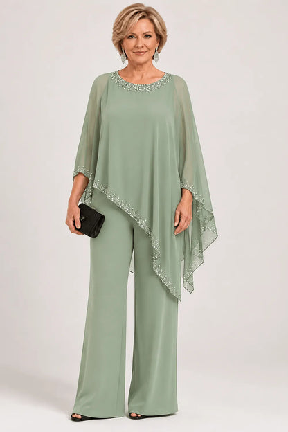 Harriet™ | Beaded Chiffon Cape Pant Suit