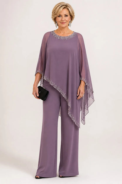 Harriet™ | Beaded Chiffon Cape Pant Suit