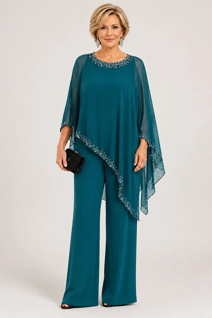 Harriet™ | Beaded Chiffon Cape Pant Suit