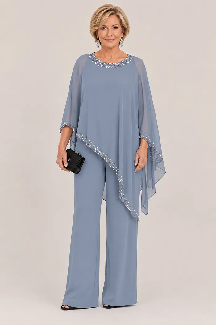 Harriet™ | Beaded Chiffon Cape Pant Suit