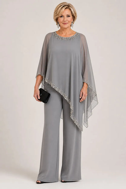 Harriet™ | Beaded Chiffon Cape Pant Suit