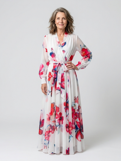 Lillian | Floral Long Sleeve Wrap Maxi Dress