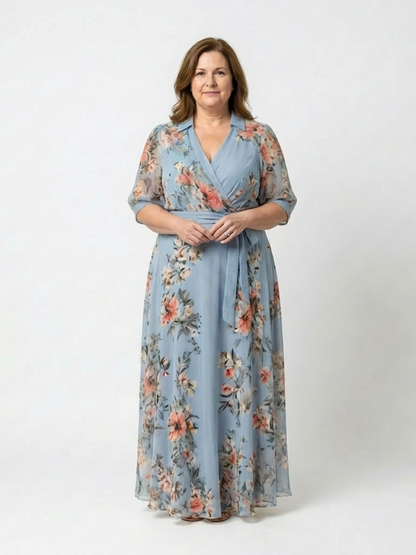 Elowen | Floral Wrap V Neck Maxi Dress
