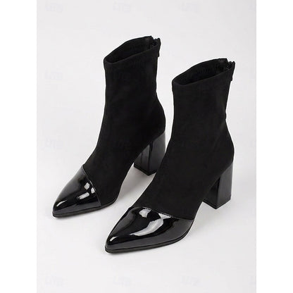 Lucia™ | Sleek Cap-Toe Chunky Heel Ankle Boots