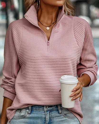 Camila | Women's Quarter-Zip Ribbed Pullover Sweater Stand Collar